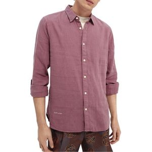 Scotch & Soda Men’s Button Down Shirt Long Sleeve Linen Embroidered Maroon M